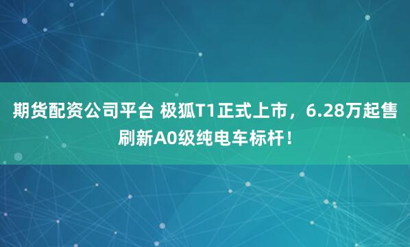 期货配资公司平台 极狐T1正式上市，6.28万起售刷新A0级纯电车标杆！
